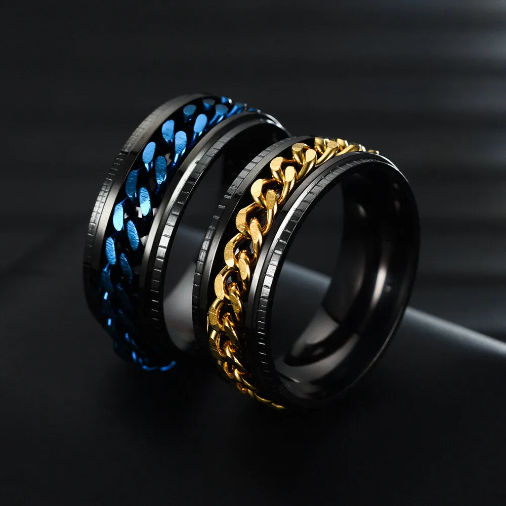 1 PC Stainless Steel Chain Rotating Fashion Simple Ring