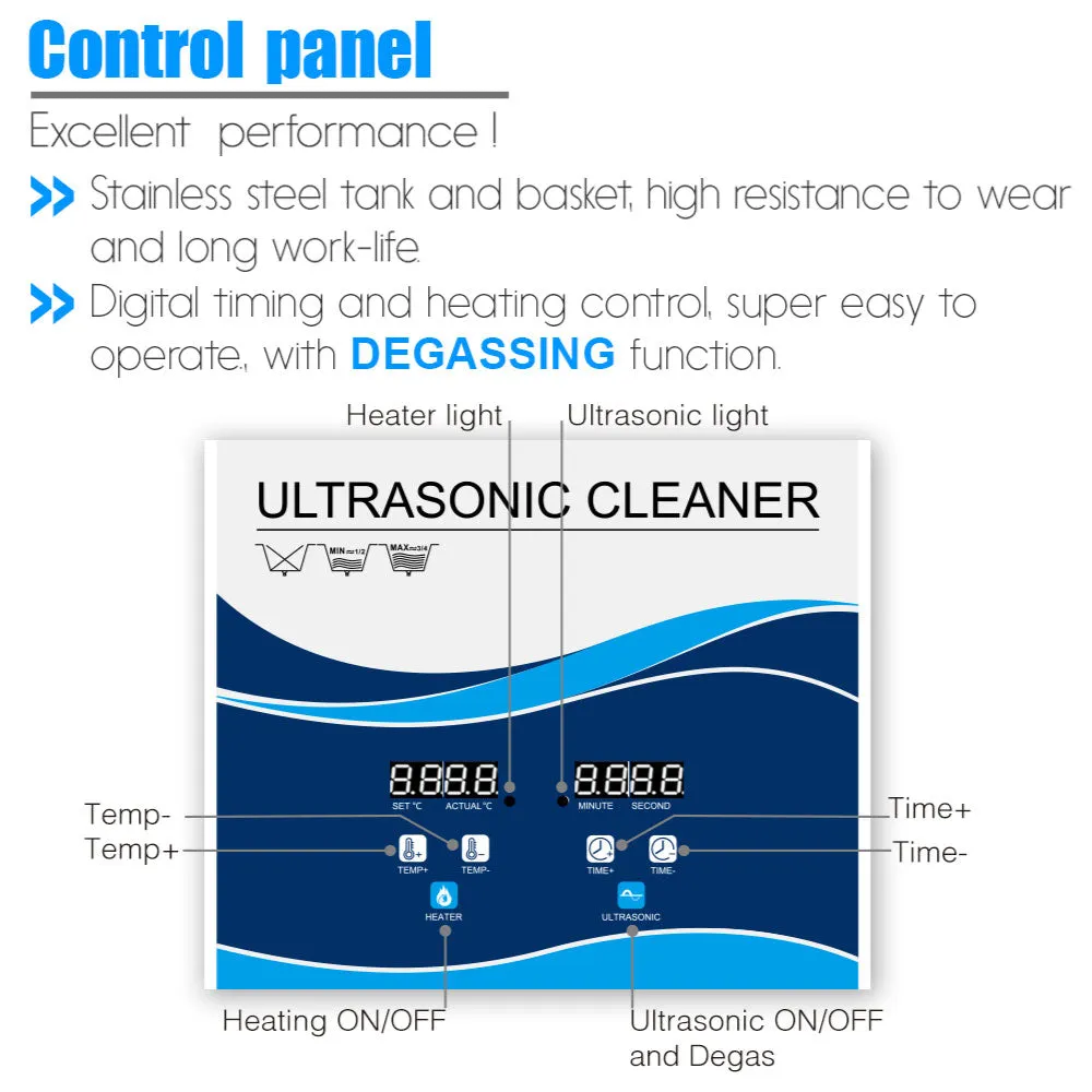 10L Digital Ultrasonic Cleaner | Jewelry & Parts Cleaning | Ultra Sonic Bath with Degas Function