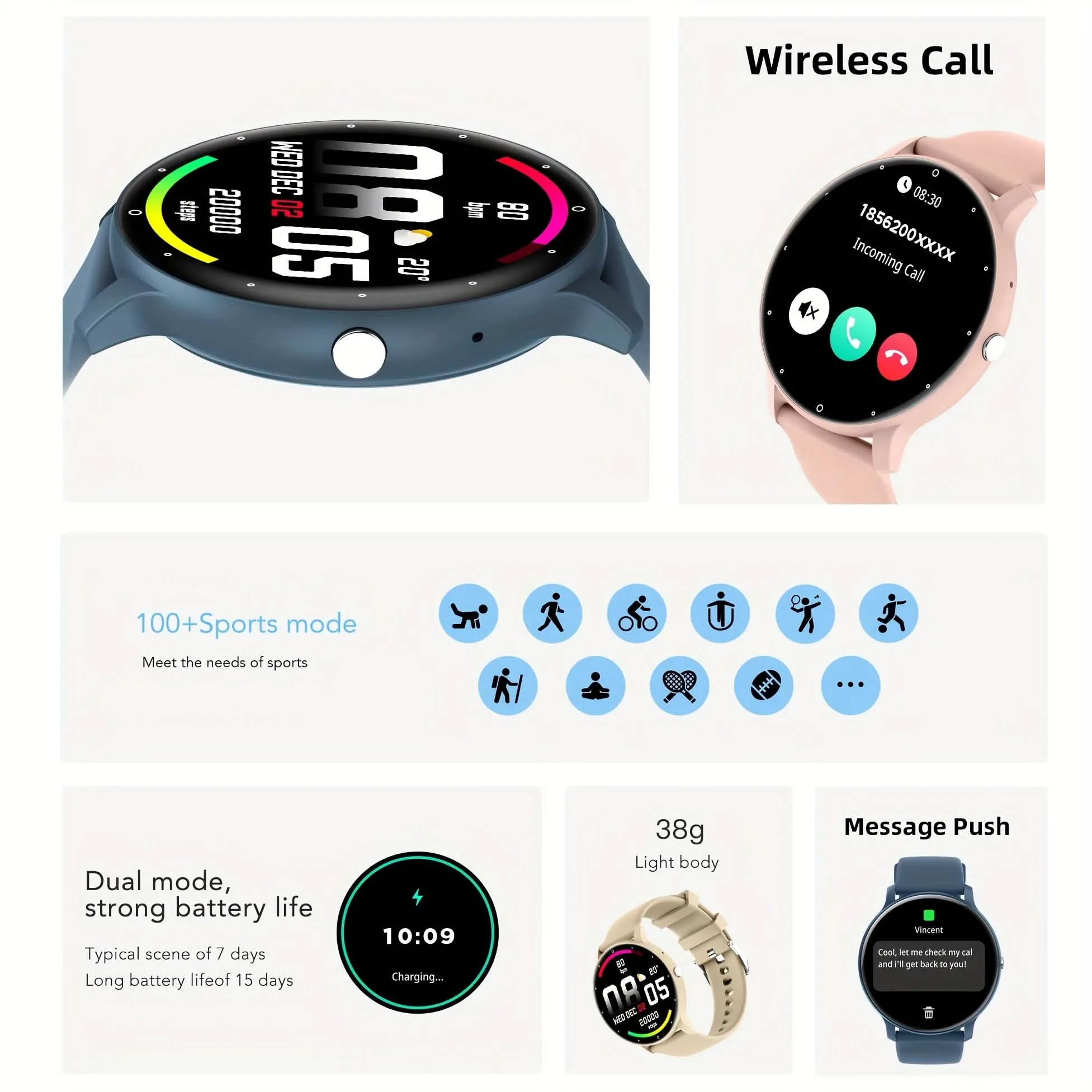 1.52"HD Round Screen Sport Smart Watch for Men and Women