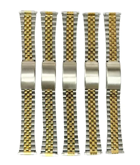 16-22 MM Jubilee 2-tone (GOLD & SILVER) Metal Band with Regular Fold Over Clasp