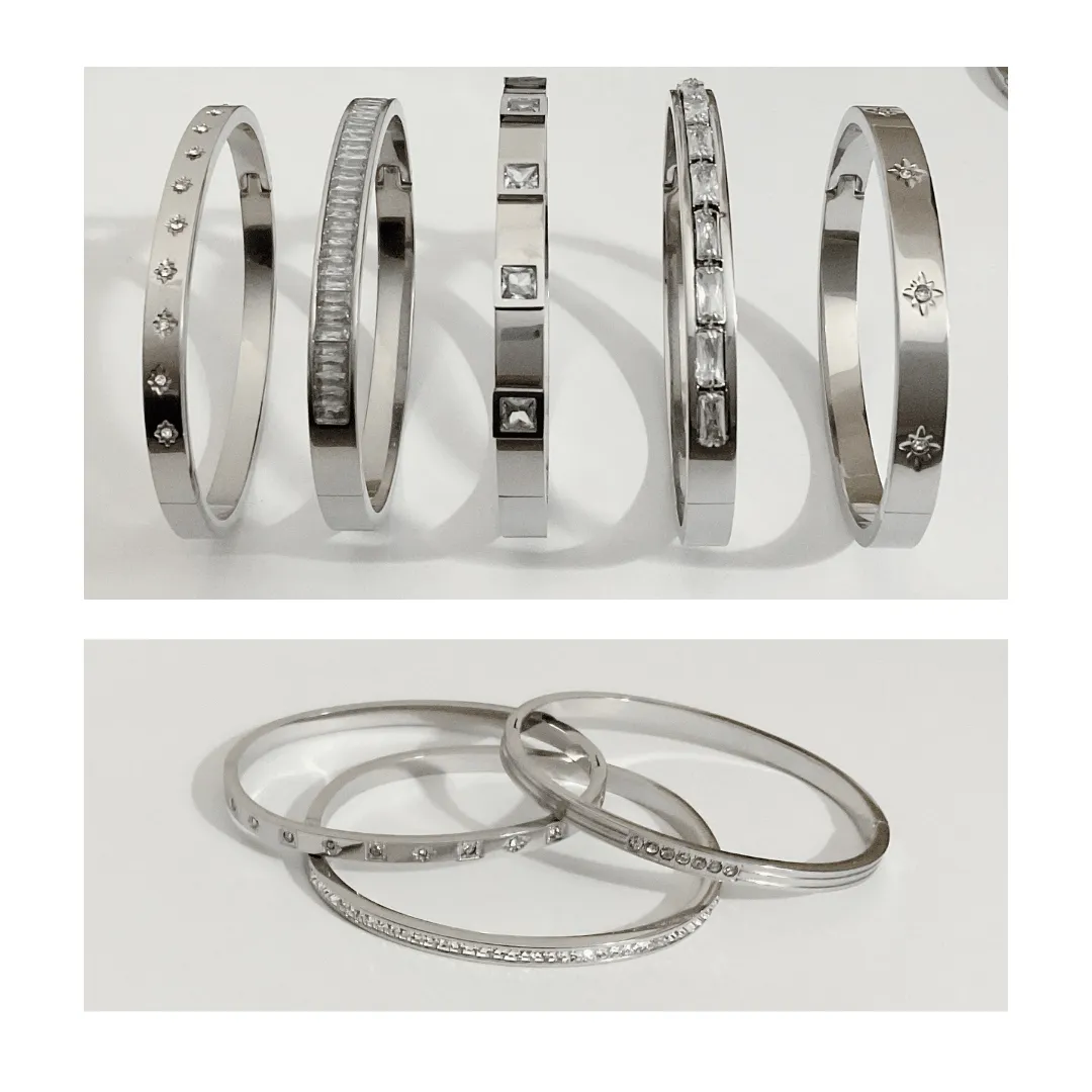 18K Gold Hinged Bracelet - White | Waterproof Tarnish Free Gold Bracelet