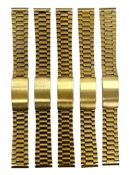18MM Classic President Style Gold Color Stainless Steel Watch Bands with Regular Clasp