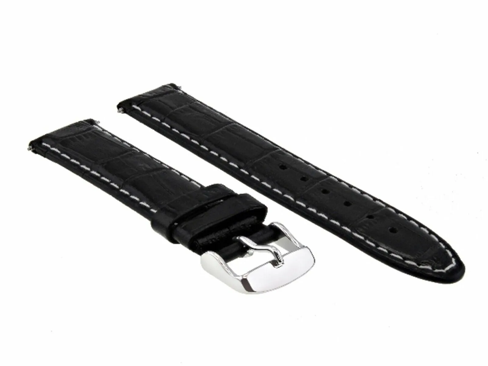 18MM LEATHER STRAP BAND FOR BREITLING WATCH PILOT NAVITIMER BLACK WHITE STITCH
