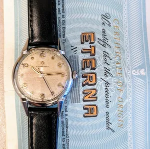 1950s ETERNA-MATIC Watch Vintage Automatic Wristwatch Fancy Lugs! - Box   Papers!
