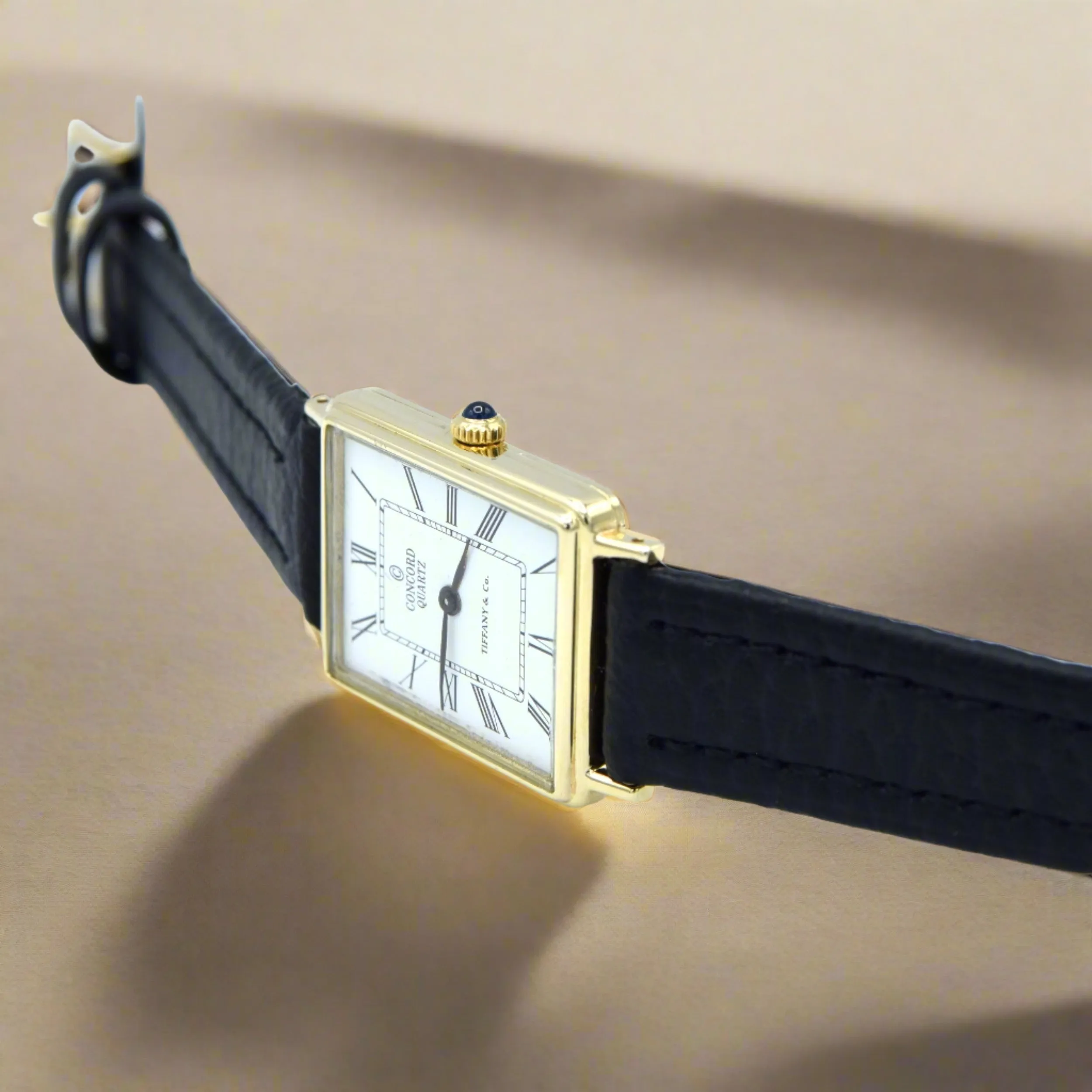1980s Concord for Tiffany & Co tank watch in Solid 14ct Gold - Roman numeral dial