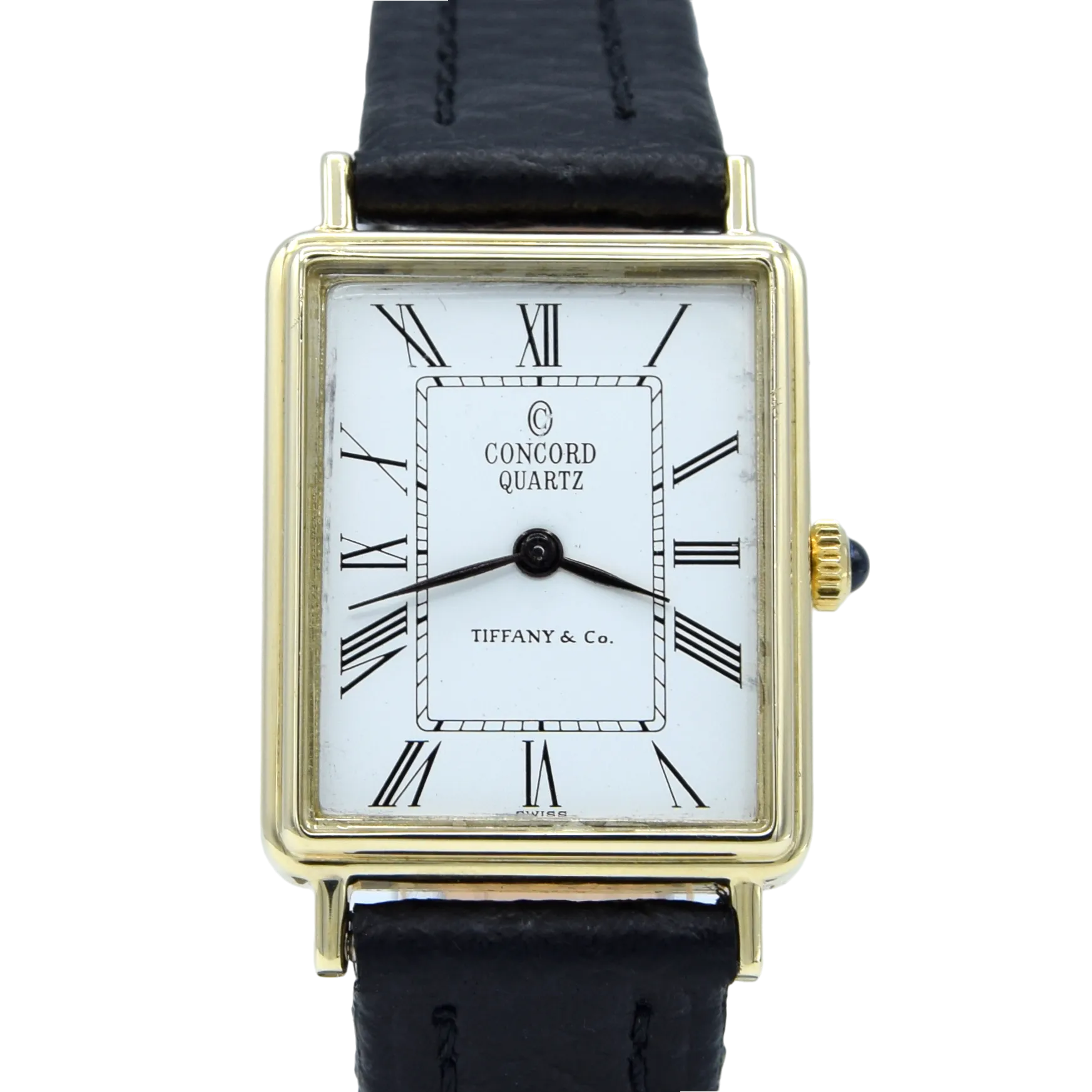 1980s Concord for Tiffany & Co tank watch in Solid 14ct Gold - Roman numeral dial