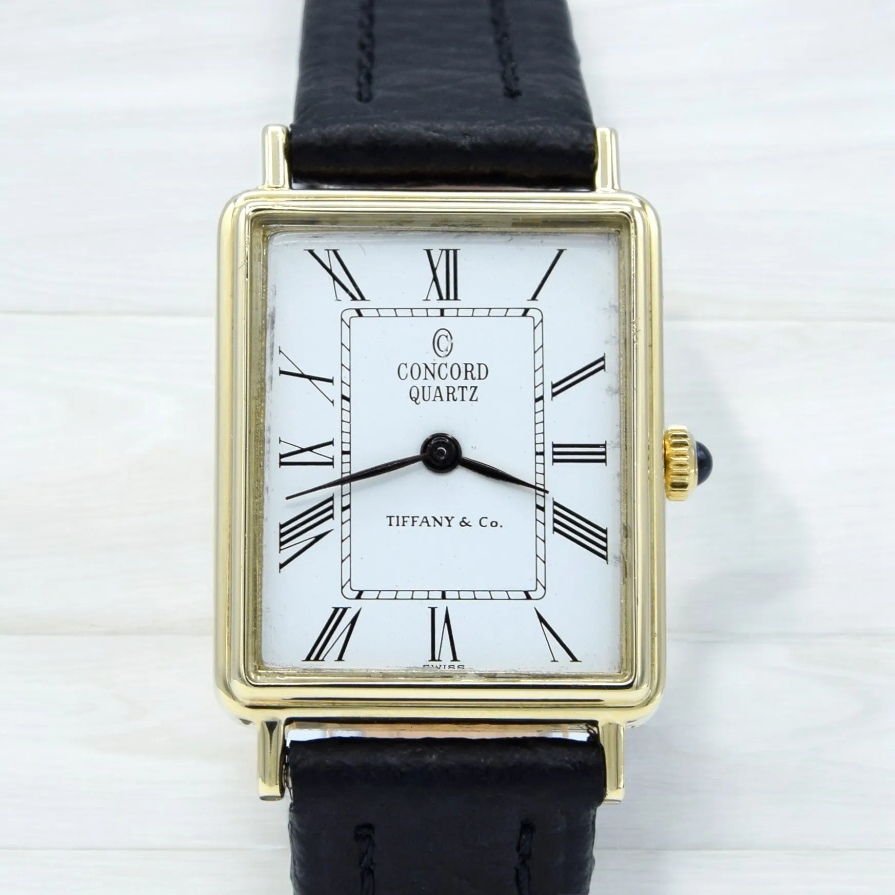 1980s Concord for Tiffany & Co tank watch in Solid 14ct Gold - Roman numeral dial