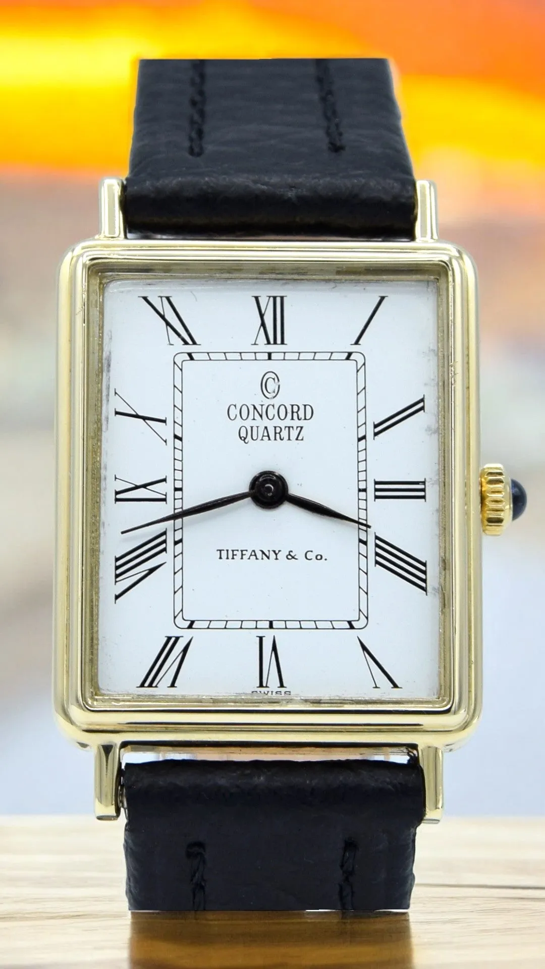 1980s Concord for Tiffany & Co tank watch in Solid 14ct Gold - Roman numeral dial