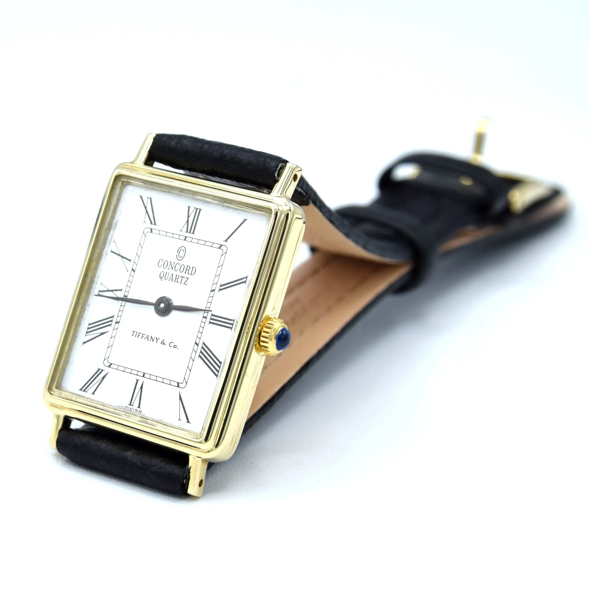 1980s Concord for Tiffany & Co tank watch in Solid 14ct Gold - Roman numeral dial