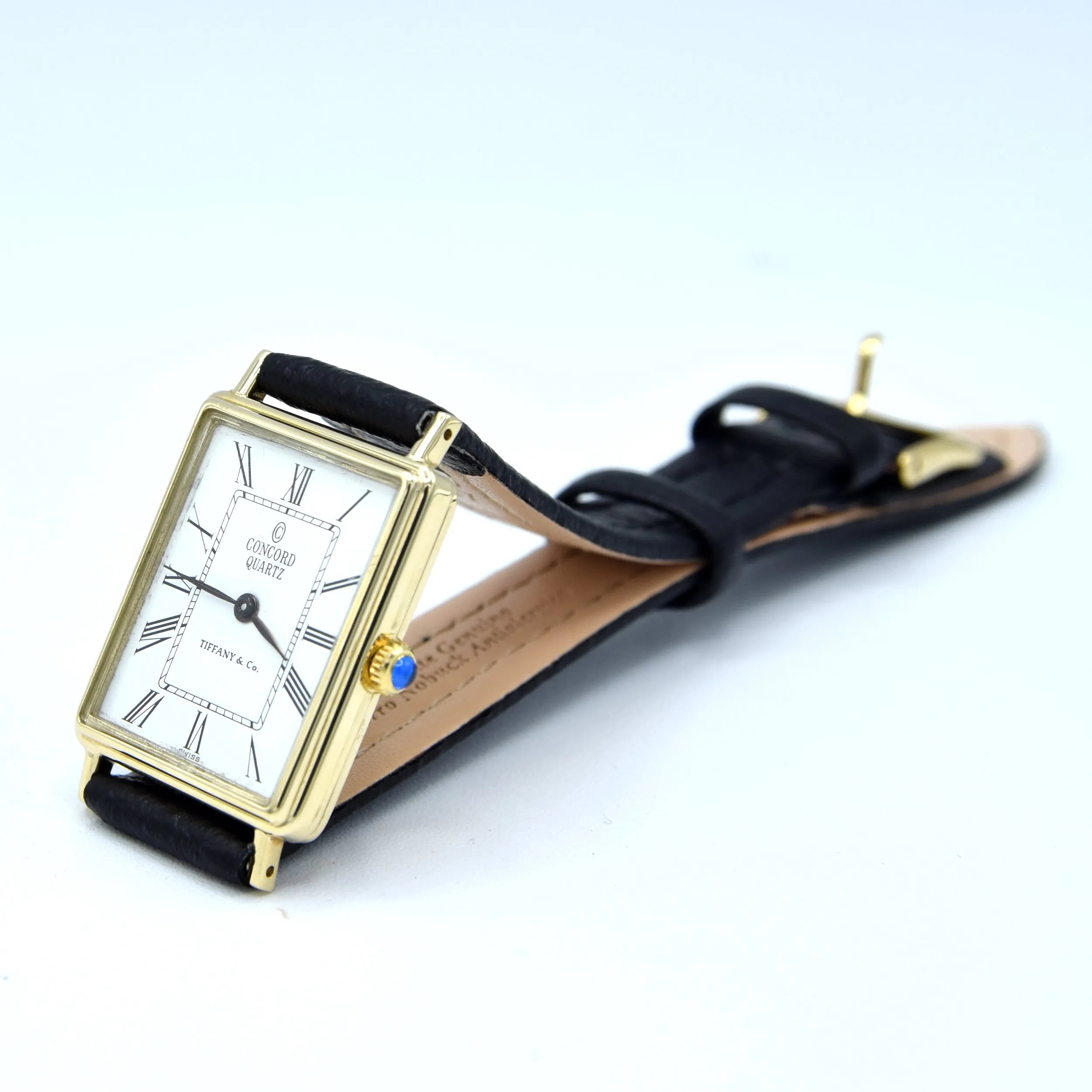 1980s Concord for Tiffany & Co tank watch in Solid 14ct Gold - Roman numeral dial