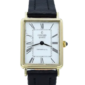 1980s Concord for Tiffany & Co tank watch in Solid 14ct Gold - Roman numeral dial
