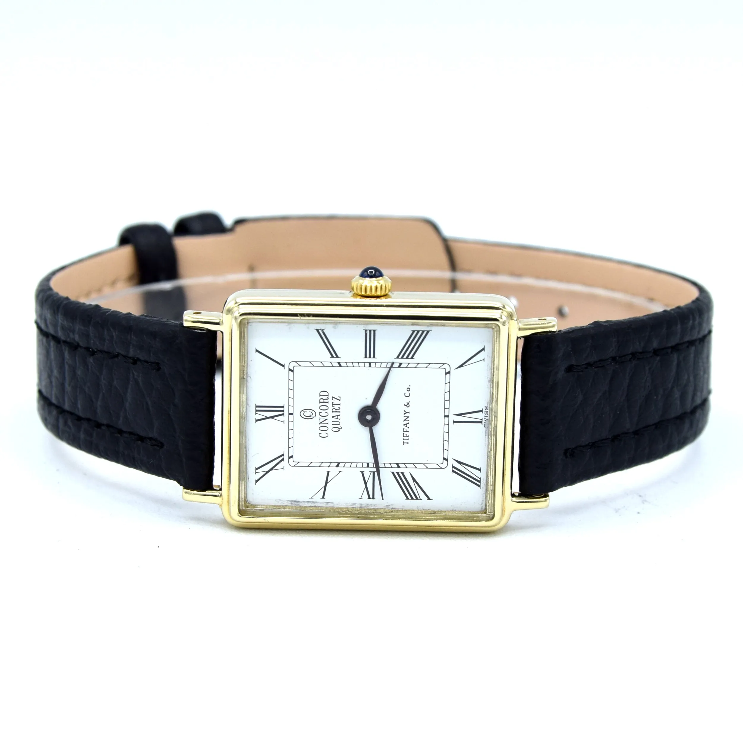 1980s Concord for Tiffany & Co tank watch in Solid 14ct Gold - Roman numeral dial