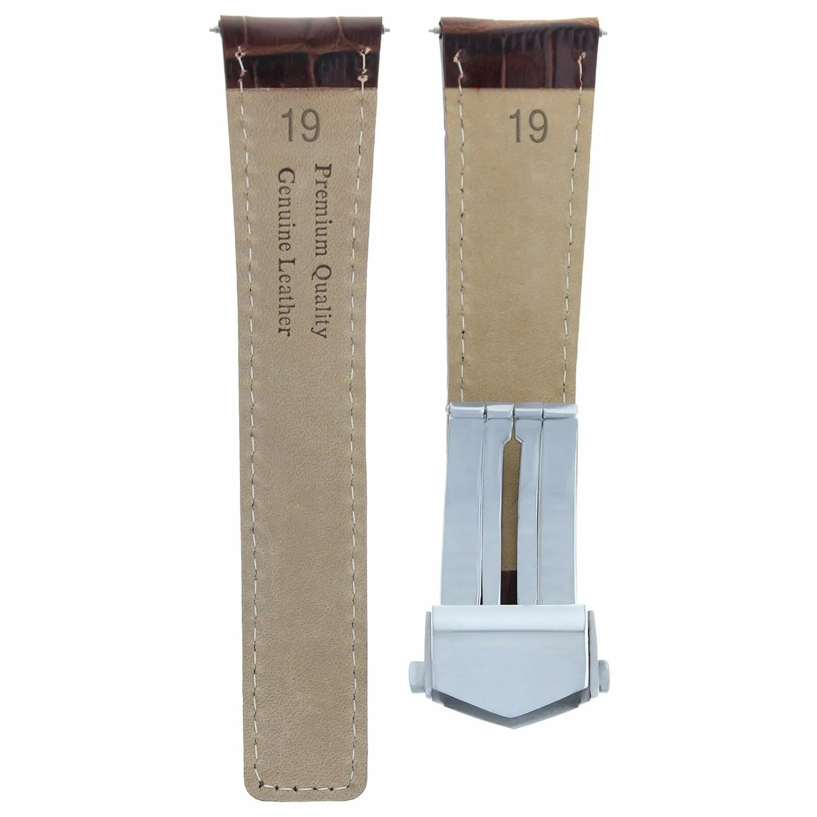 19MM LEATHER WATCH STRAP BAND FOR TAG HEUER CARRERA TWIN DEPLOYMENT CLASP BROWN