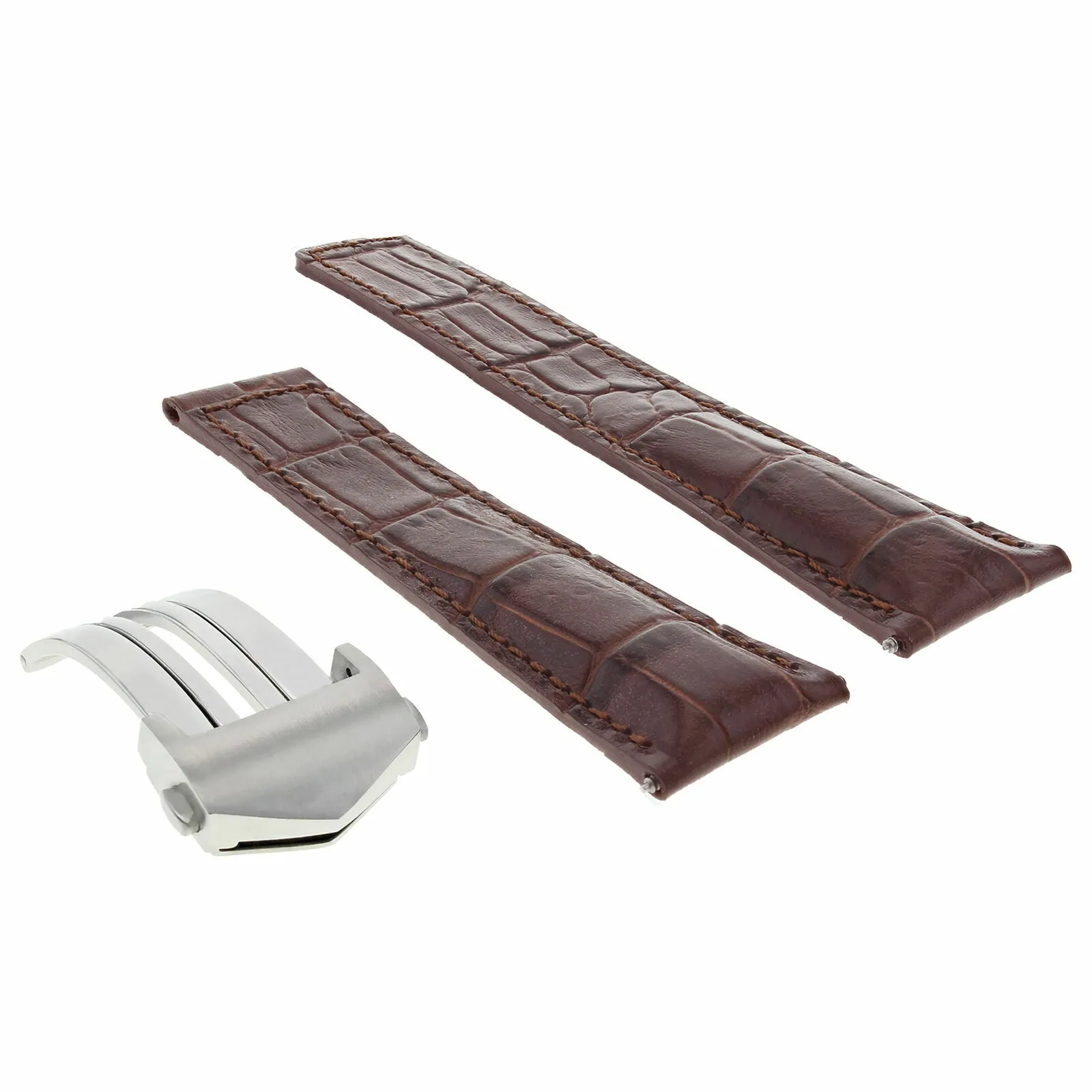 19MM LEATHER WATCH STRAP BAND FOR TAG HEUER CARRERA TWIN DEPLOYMENT CLASP BROWN