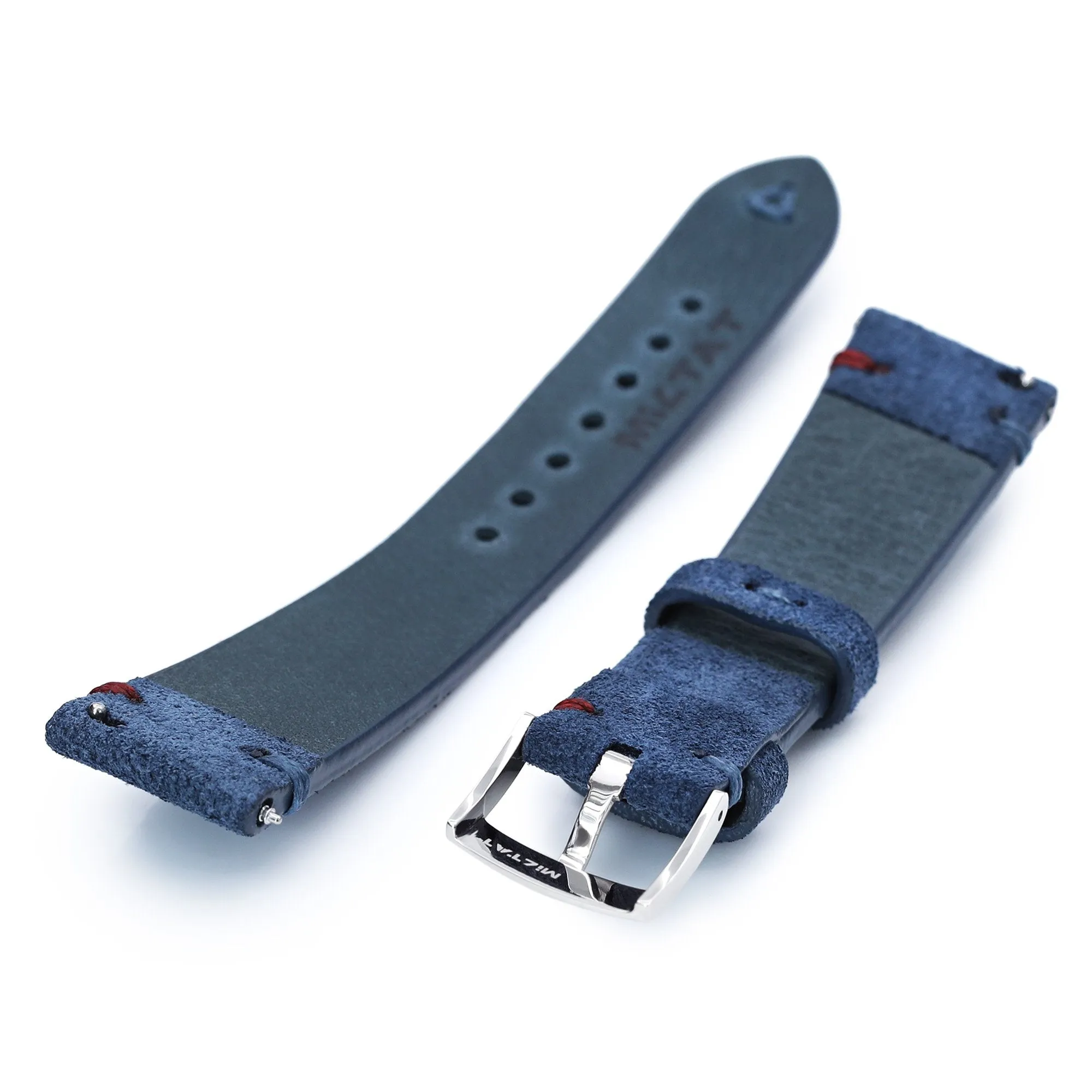 20mm Blue Quick Release Italian Suede Leather Strap, Blue - Red St.