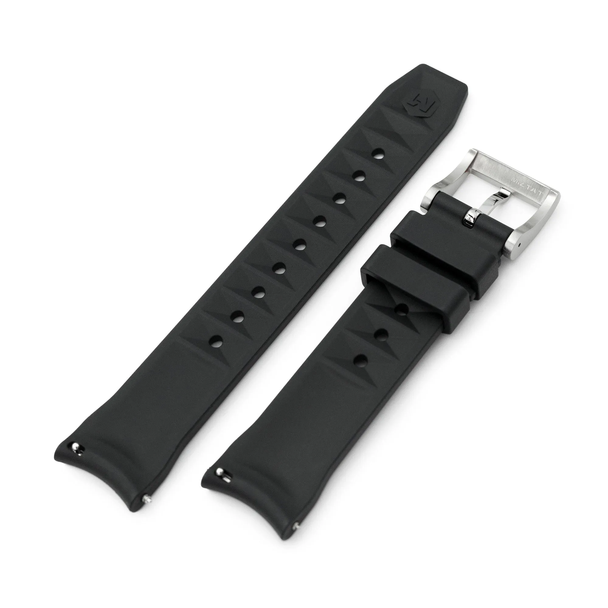 20mm, Chaffle Resilient Curved End FKM Rubber watch strap, Black
