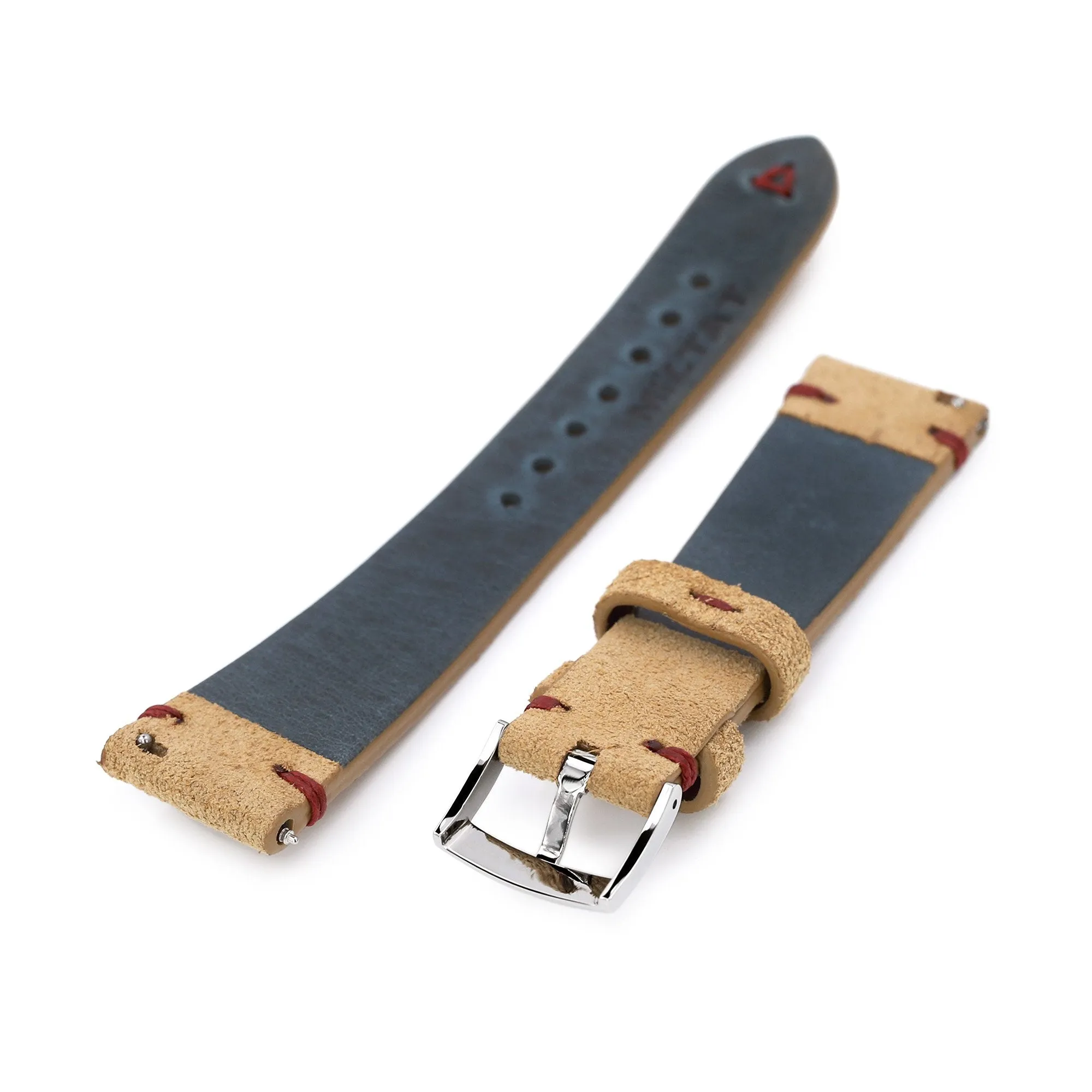 20mm Khaki Quick Release Italian Suede Leather Strap, Red St.