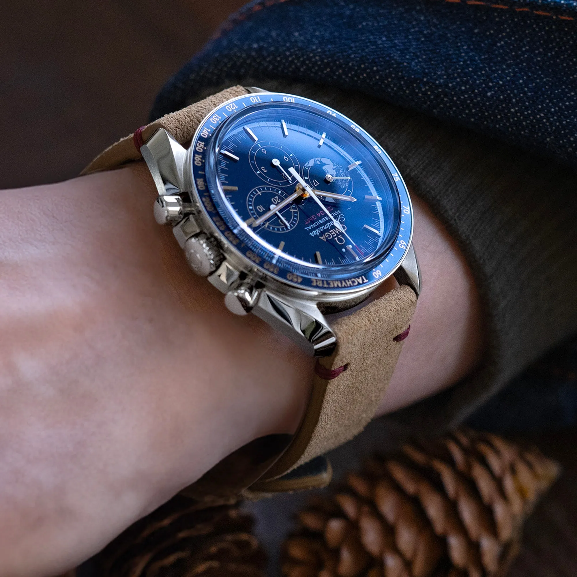 20mm Khaki Quick Release Italian Suede Leather Strap, Red St.