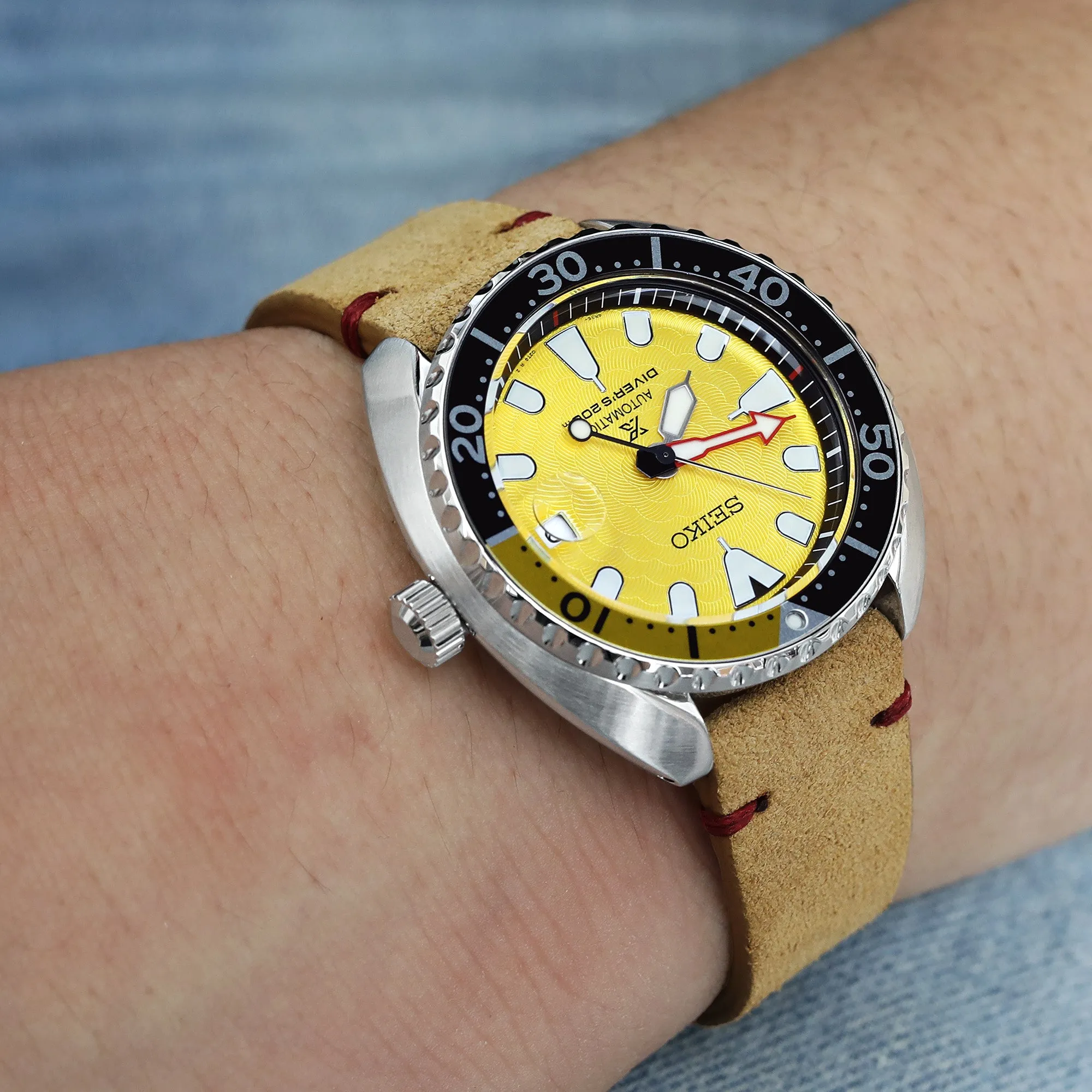 20mm Khaki Quick Release Italian Suede Leather Strap, Red St.