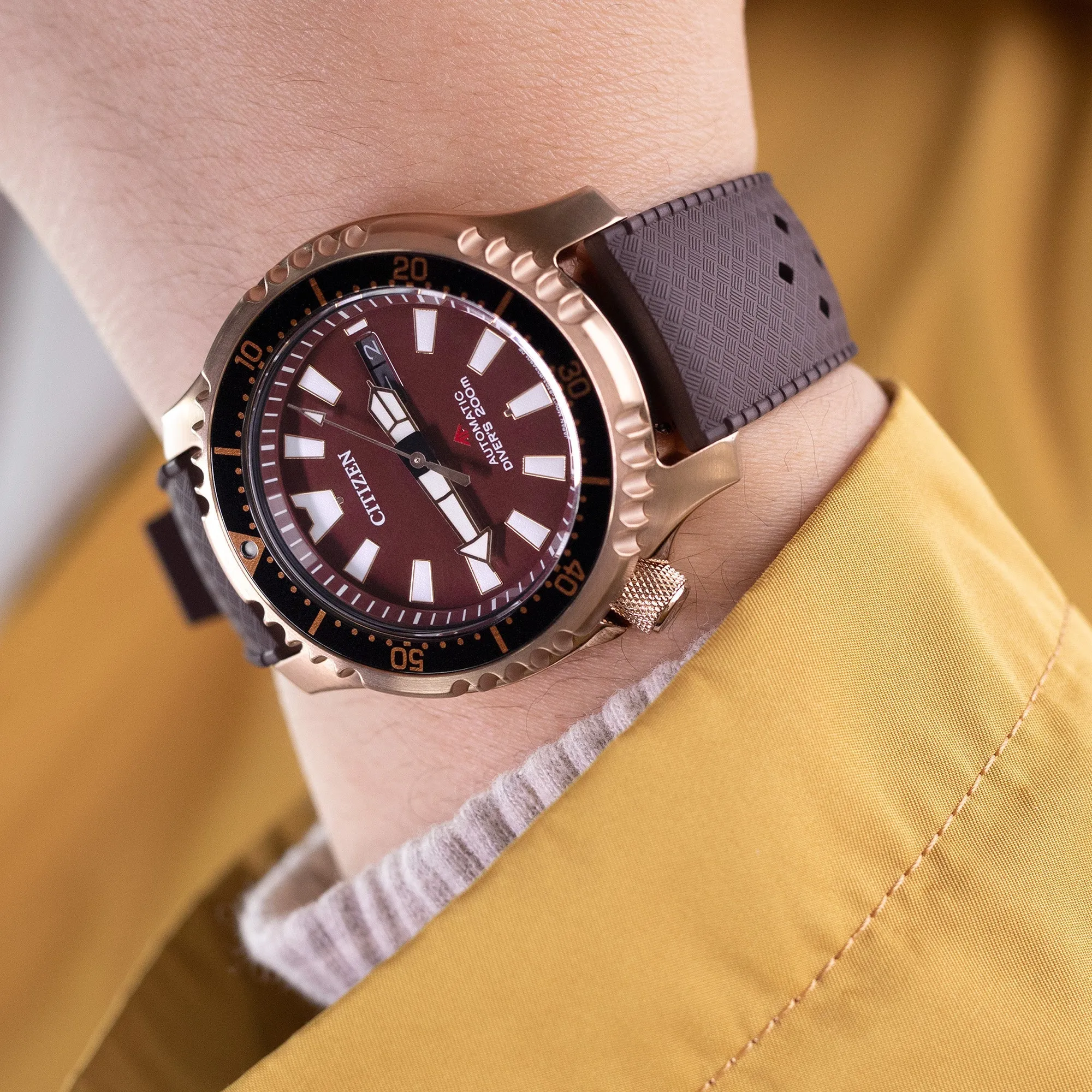20mm Quick Release Tropical-Style FKM rubber watch strap, Dark Brown