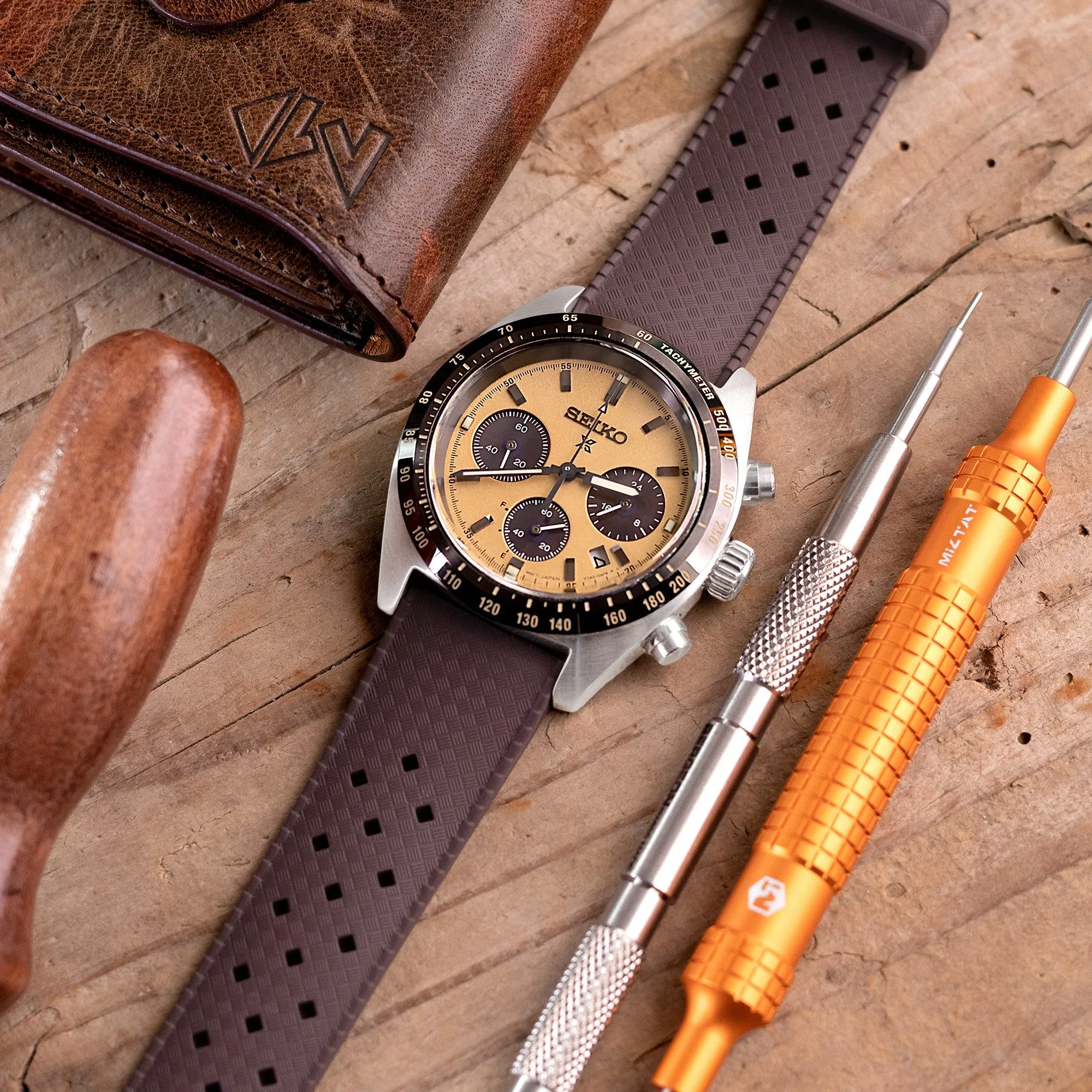 20mm Quick Release Tropical-Style FKM rubber watch strap, Dark Brown