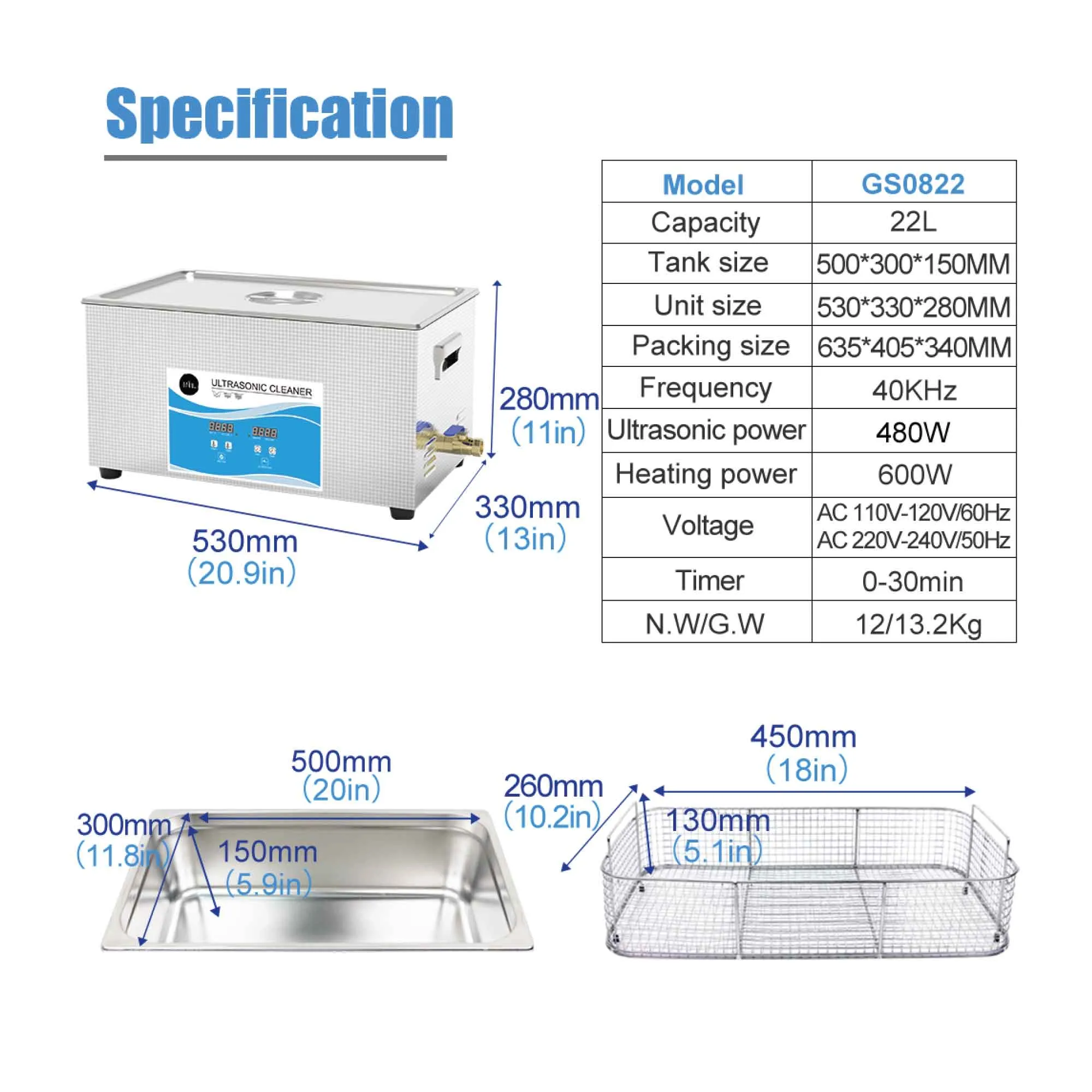 22L Digital Ultrasonic Cleaner | Jewelry & Parts Cleaning | Ultra Sonic Bath with Degas Function