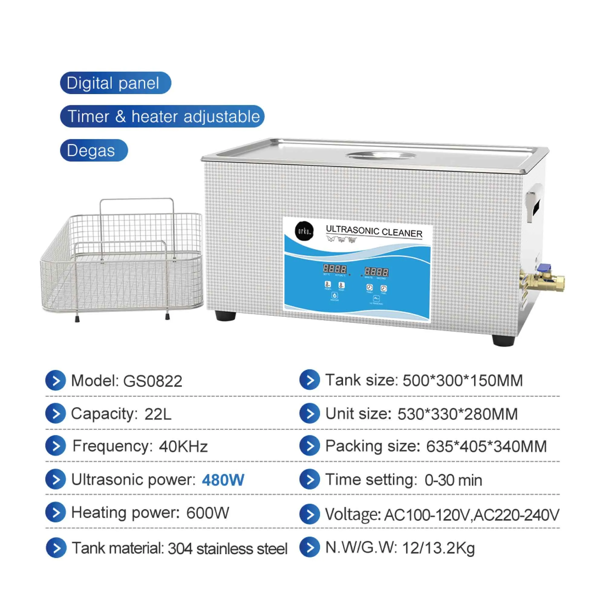 22L Digital Ultrasonic Cleaner | Jewelry & Parts Cleaning | Ultra Sonic Bath with Degas Function
