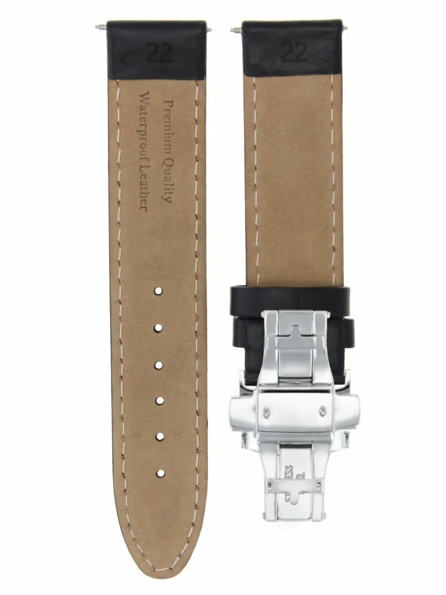 22MM SMOOTH  LEATHER WATCH STRAP BAND CLASP FOR INVICTA 3046 GRAND DIVER BLACK W