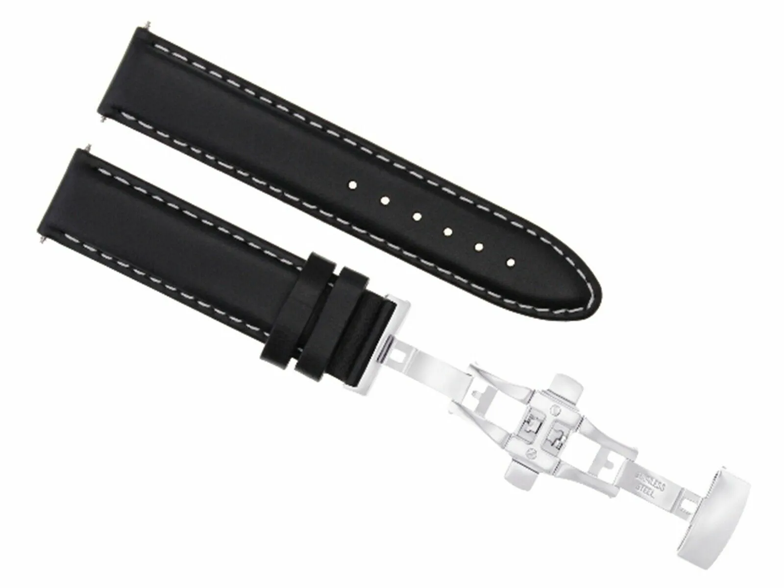 22MM SMOOTH  LEATHER WATCH STRAP BAND CLASP FOR INVICTA 3046 GRAND DIVER BLACK W