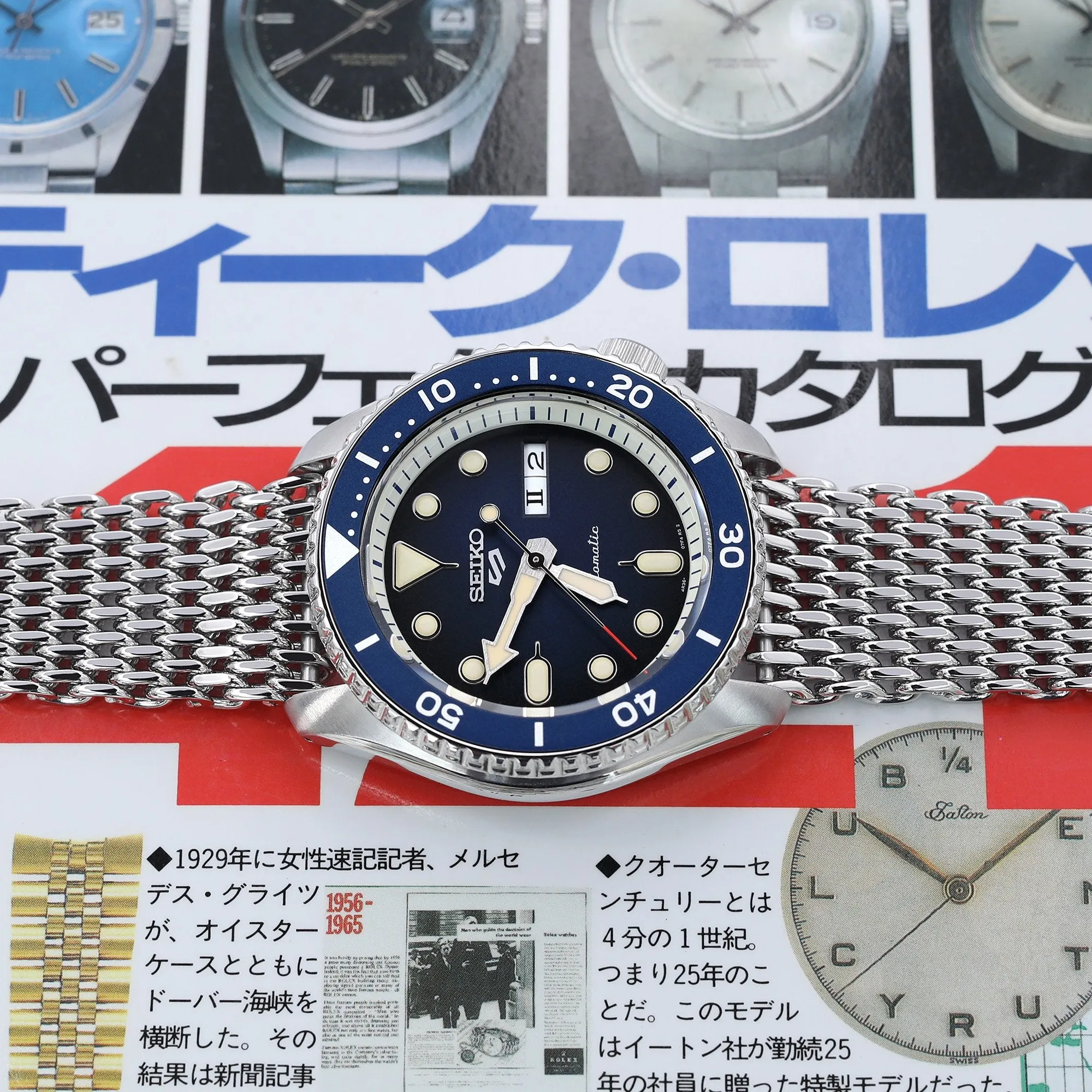 22mm Tapered "SHARK" Mesh Band, V-Clasp, Polished