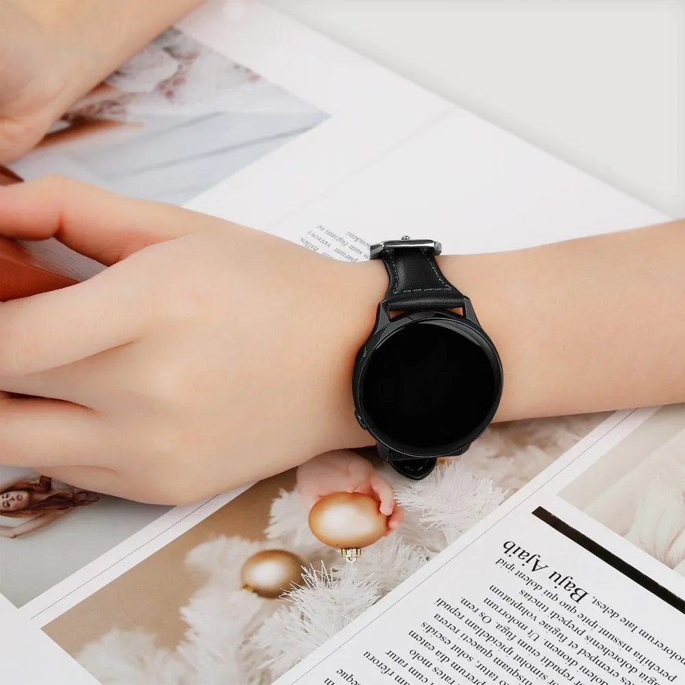 22mm Universal simple genuine leather watch strap with - Black