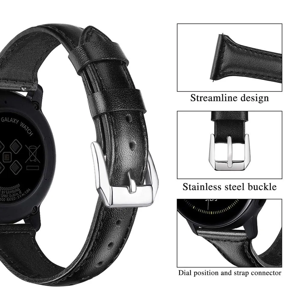22mm Universal simple genuine leather watch strap with - Black