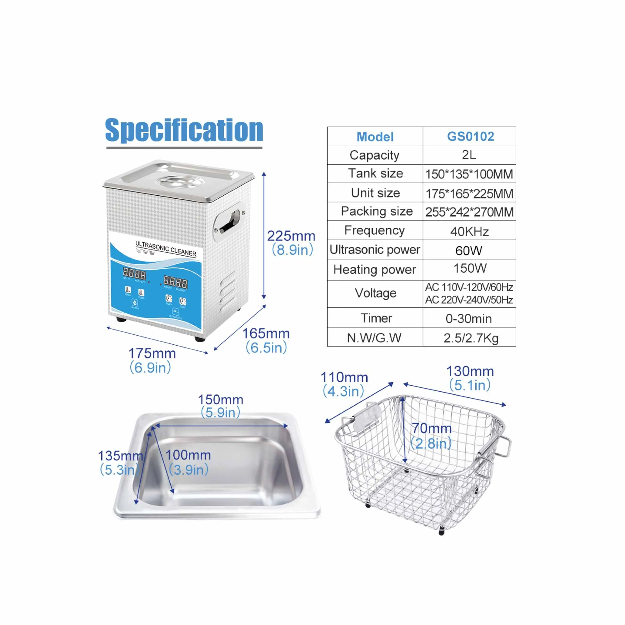 2L Digital Ultrasonic Cleaner | Jewelry & Parts Cleaning | Ultra Sonic Bath with Degas Function