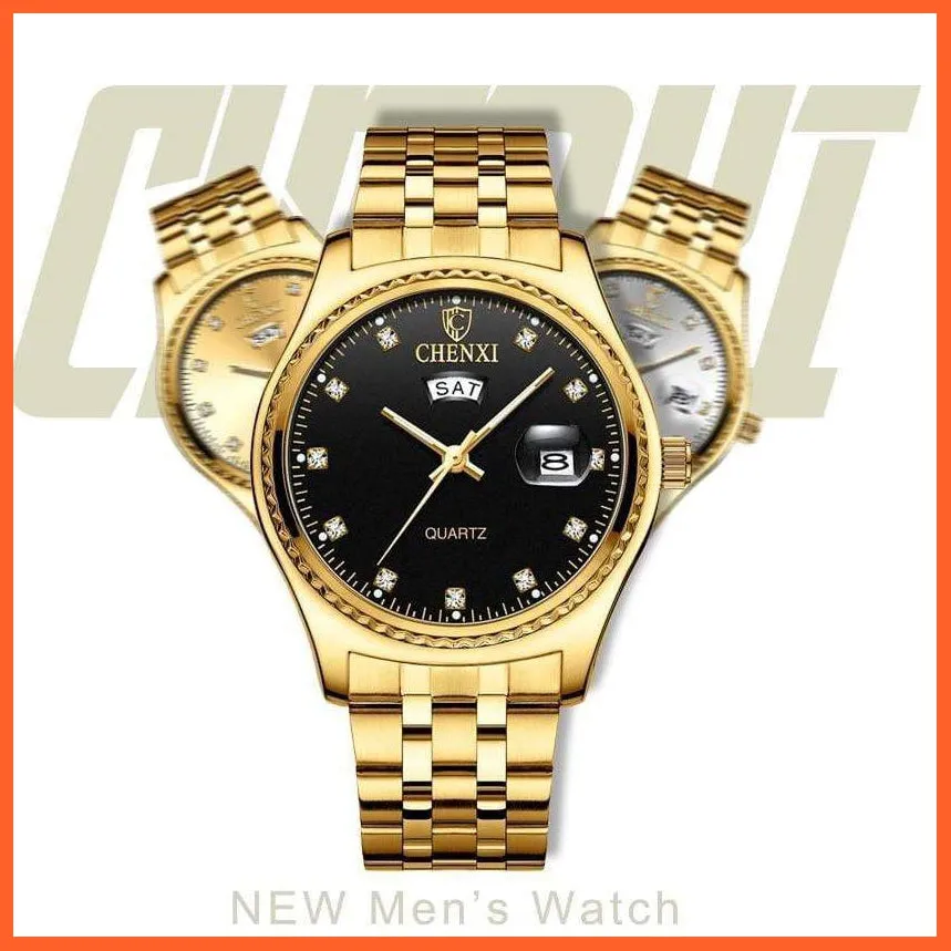 2Pcs/Set Couples Stainless Steel Watches | Golden Quartz Waterproof Wristwatch Top Brand Luxury Fashion Casual Men & Women Watches