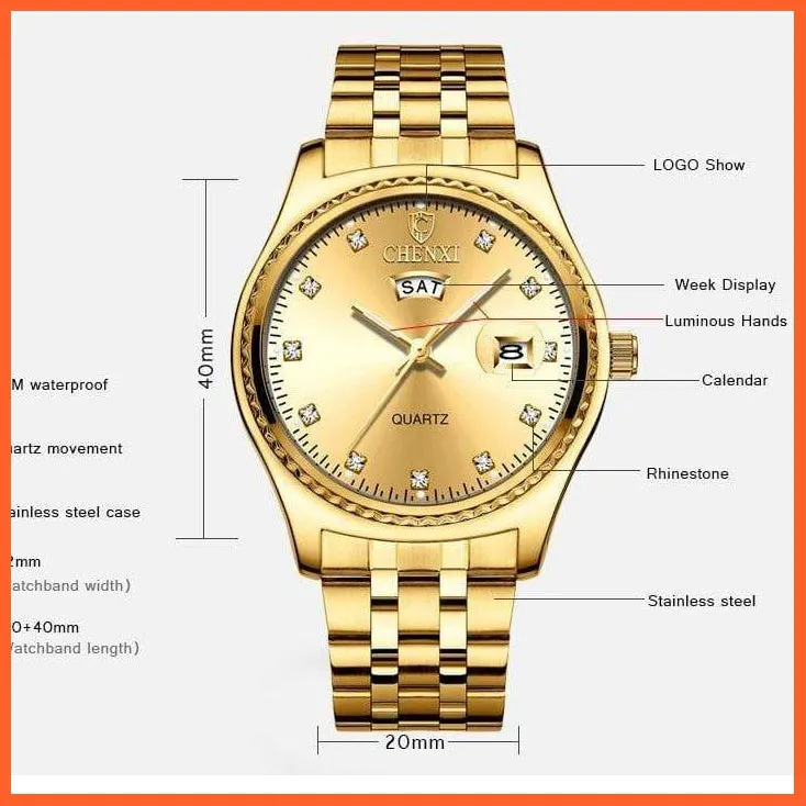 2Pcs/Set Couples Stainless Steel Watches | Golden Quartz Waterproof Wristwatch Top Brand Luxury Fashion Casual Men & Women Watches