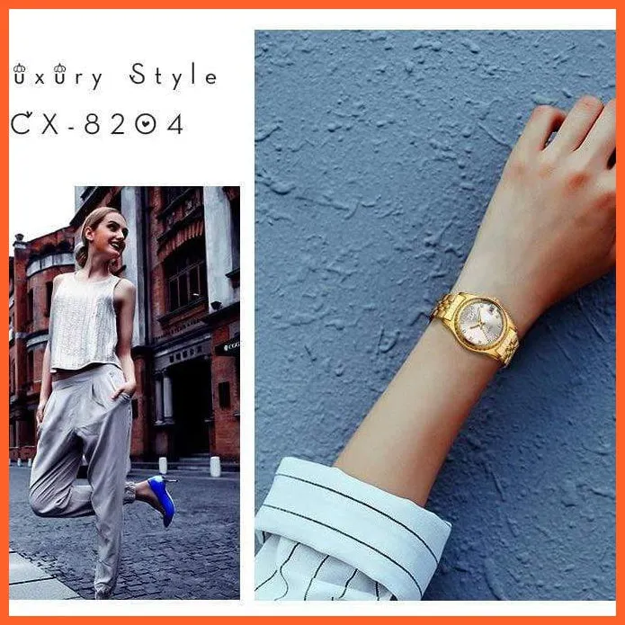 2Pcs/Set Couples Stainless Steel Watches | Golden Quartz Waterproof Wristwatch Top Brand Luxury Fashion Casual Men & Women Watches