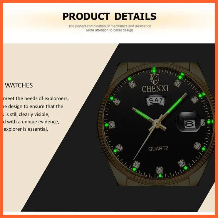 2Pcs/Set Couples Stainless Steel Watches | Golden Quartz Waterproof Wristwatch Top Brand Luxury Fashion Casual Men & Women Watches