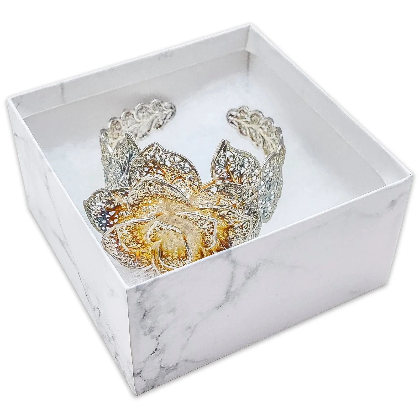3 3/4" x 3 3/4" x 2" Marble White Cotton Filled Paper Box