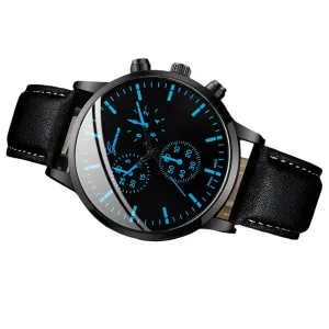 3 Piece Mens Business Watch Set Leather Band Quartz Movement