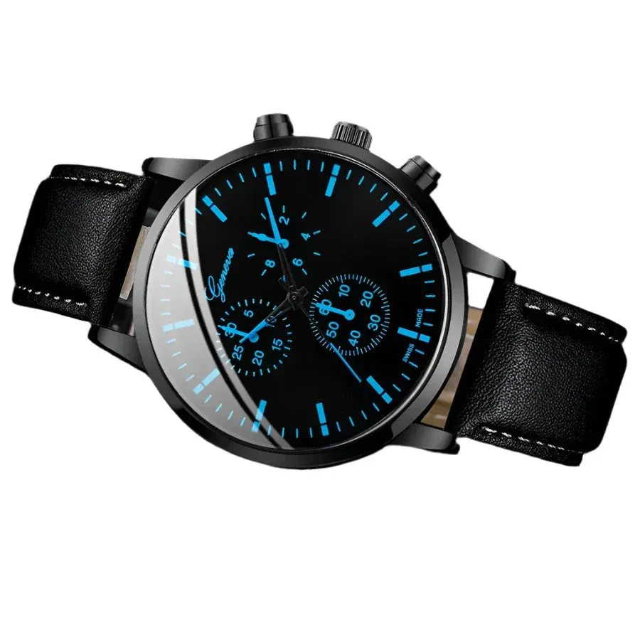 3 Piece Mens Business Watch Set Leather Band Quartz Movement