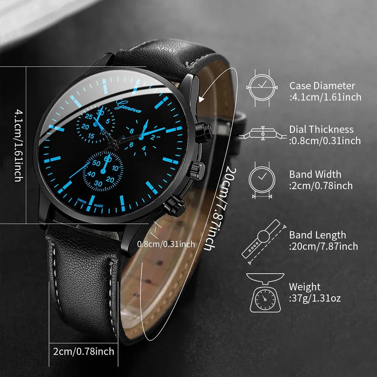 3 Piece Mens Business Watch Set Leather Band Quartz Movement