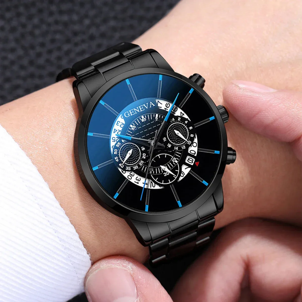 3 Piece Mens Business Watch Set Steel Band Quartz Movement