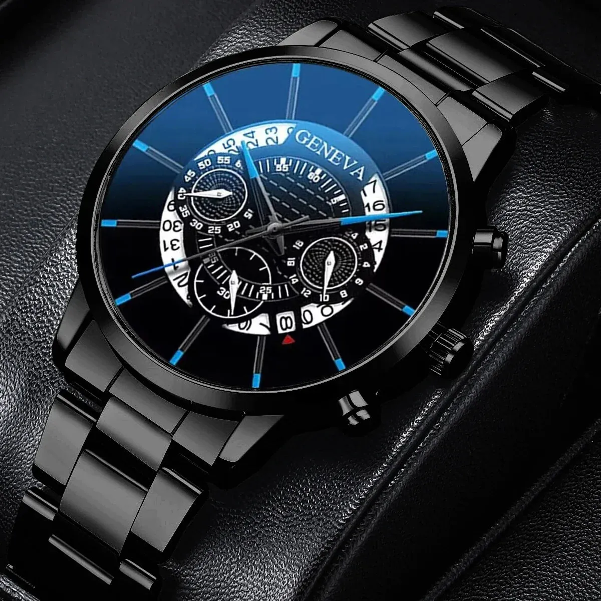 3 Piece Mens Business Watch Set Steel Band Quartz Movement