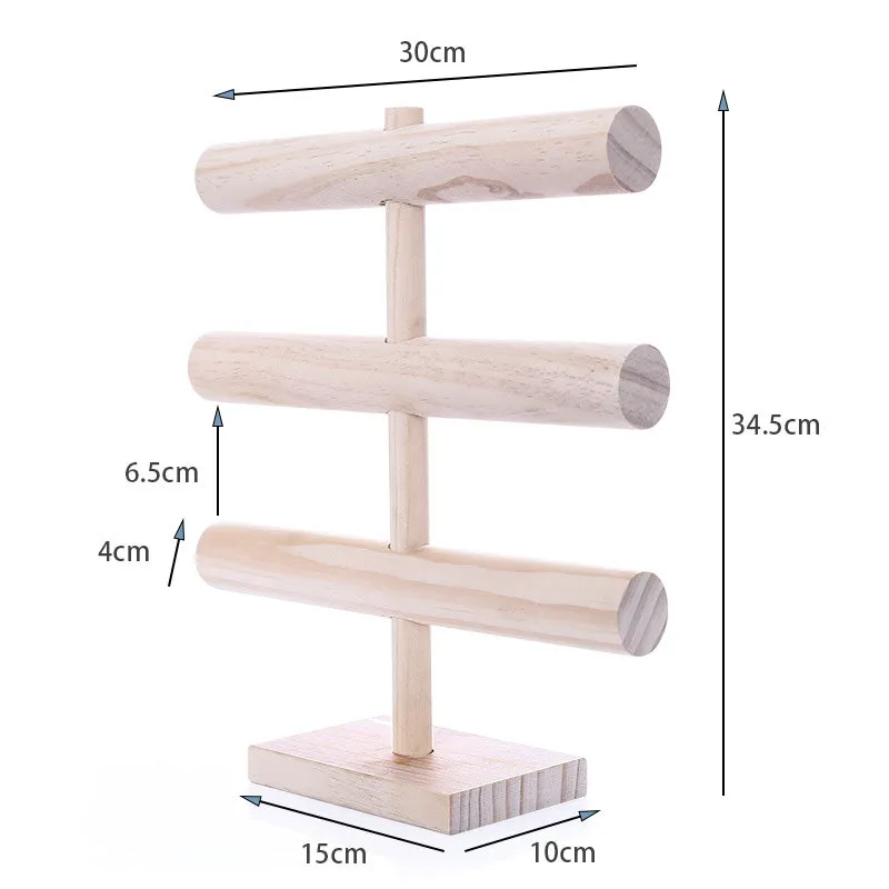 3 Tier Natural Wood Round T-Bar Jewelry Display
