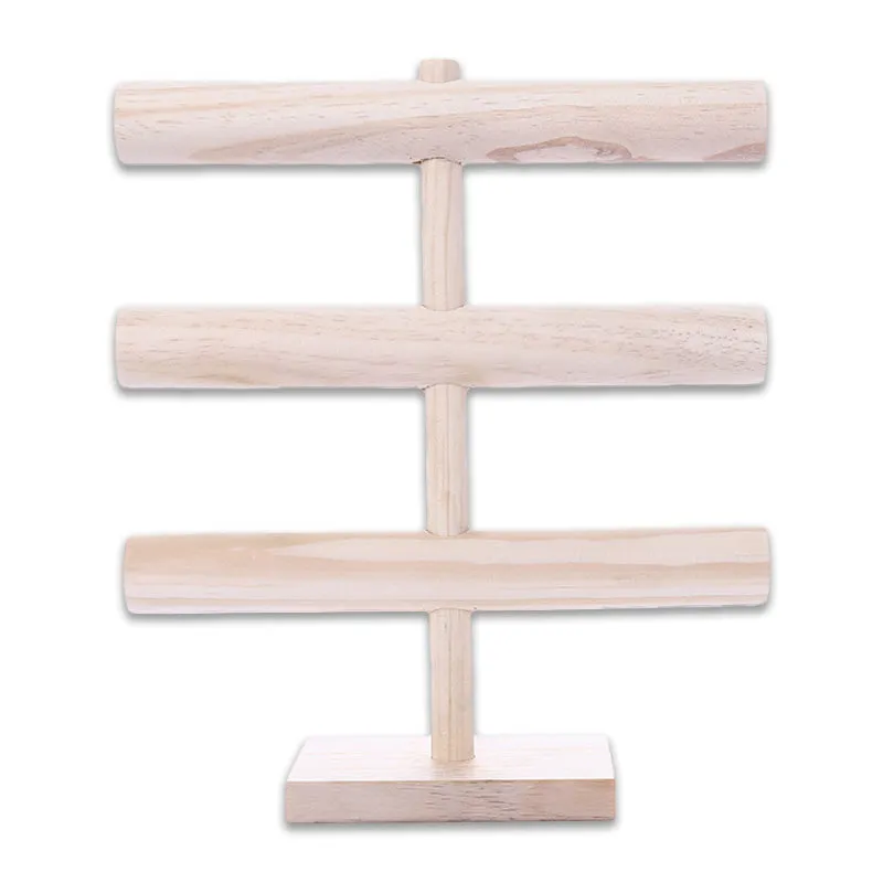 3 Tier Natural Wood Round T-Bar Jewelry Display