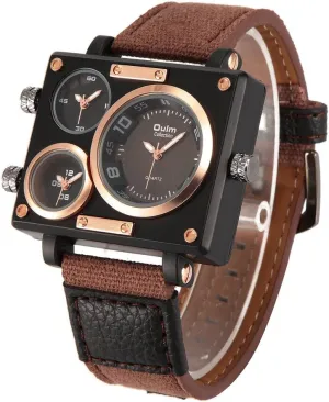 3595 Mens Watch Analog Coffee Leather Strap 3 Sub-dials