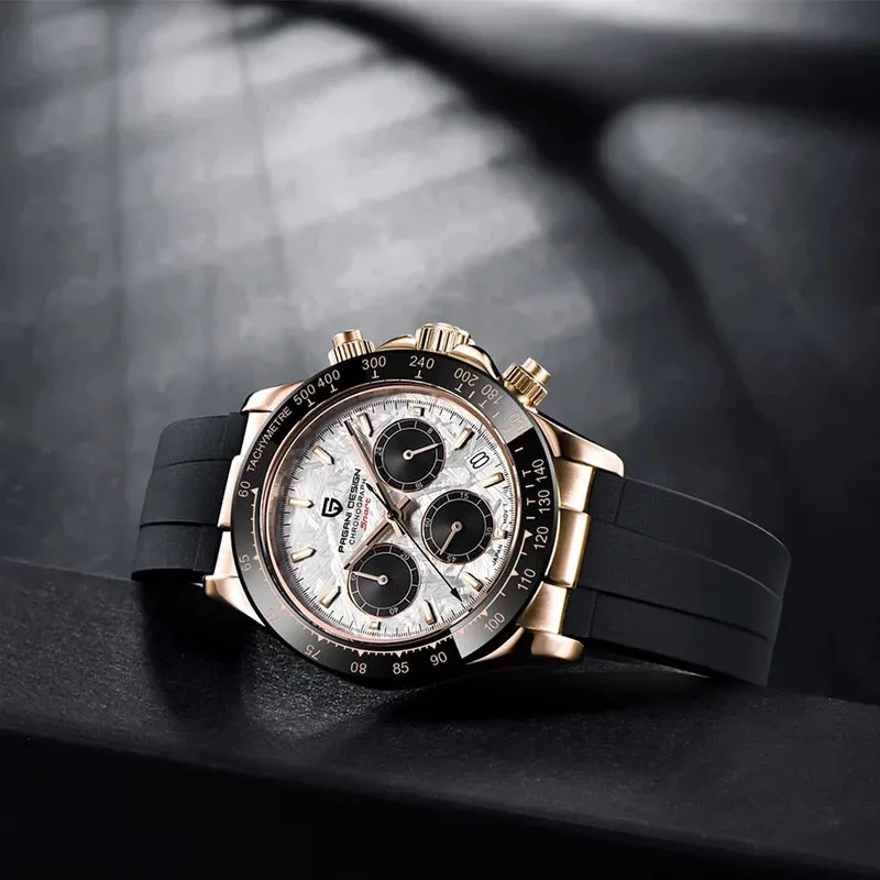40mm Men's Quartz Watches - Sapphire Retro Chronograph Stainless Steel Waterproof Watch