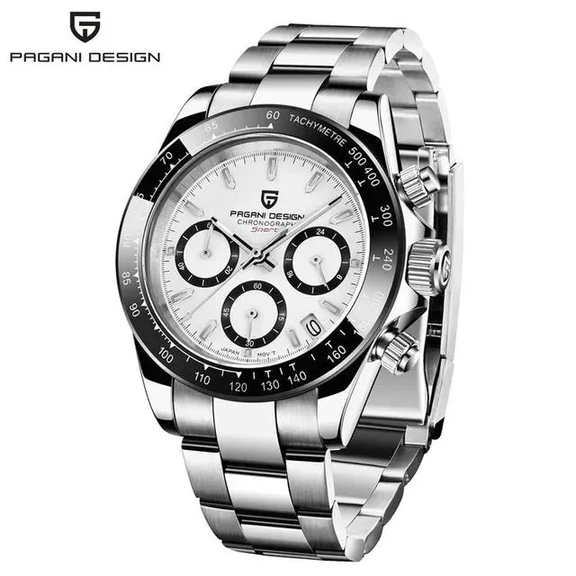 40mm Men's Quartz Watches - Sapphire Retro Chronograph Stainless Steel Waterproof Watch