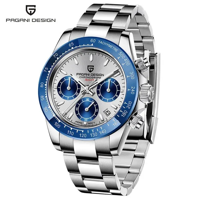 40mm Men's Quartz Watches - Sapphire Retro Chronograph Stainless Steel Waterproof Watch