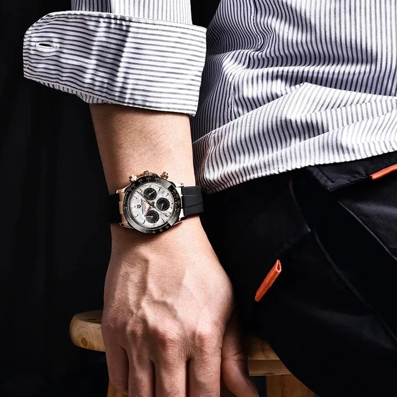 40mm Men's Quartz Watches - Sapphire Retro Chronograph Stainless Steel Waterproof Watch